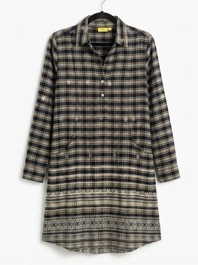 ROLLER RABBIT Raisa Shirt Dress in Navy Plaid Sz S Kangaroo Pocket Like New